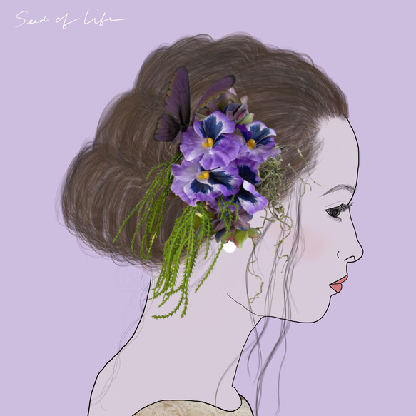 ❁Head Dress❁紫パンジーのヘッドドレス【40126】 2枚目の画像