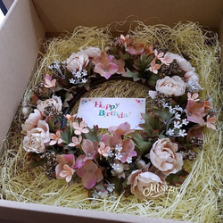 季節のリース　ハナミズキ　桜　玄関　ウェルカムスペース　ギフト　お祝い　花水木 5枚目の画像