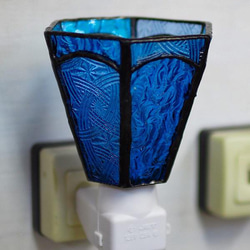「おやすみランプ・青系六面体」ステンドグラスランプ　フットランプ　照明 4枚目の画像