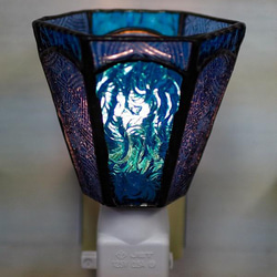 「おやすみランプ・青系六面体」ステンドグラスランプ　フットランプ　照明 1枚目の画像