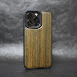 iPhoneシリーズ緑白檀丸太落下防止木製ケース 2枚目の画像