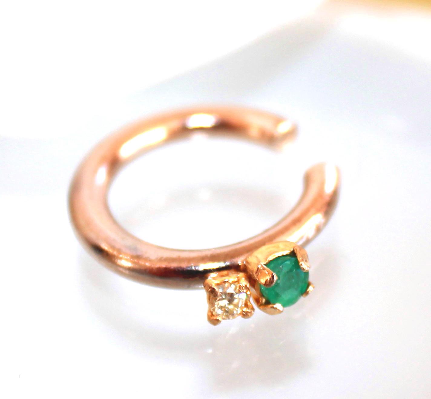 ダイヤモンド ＆ エメラルドイヤーカフ×２　3way Big Ear-cuff