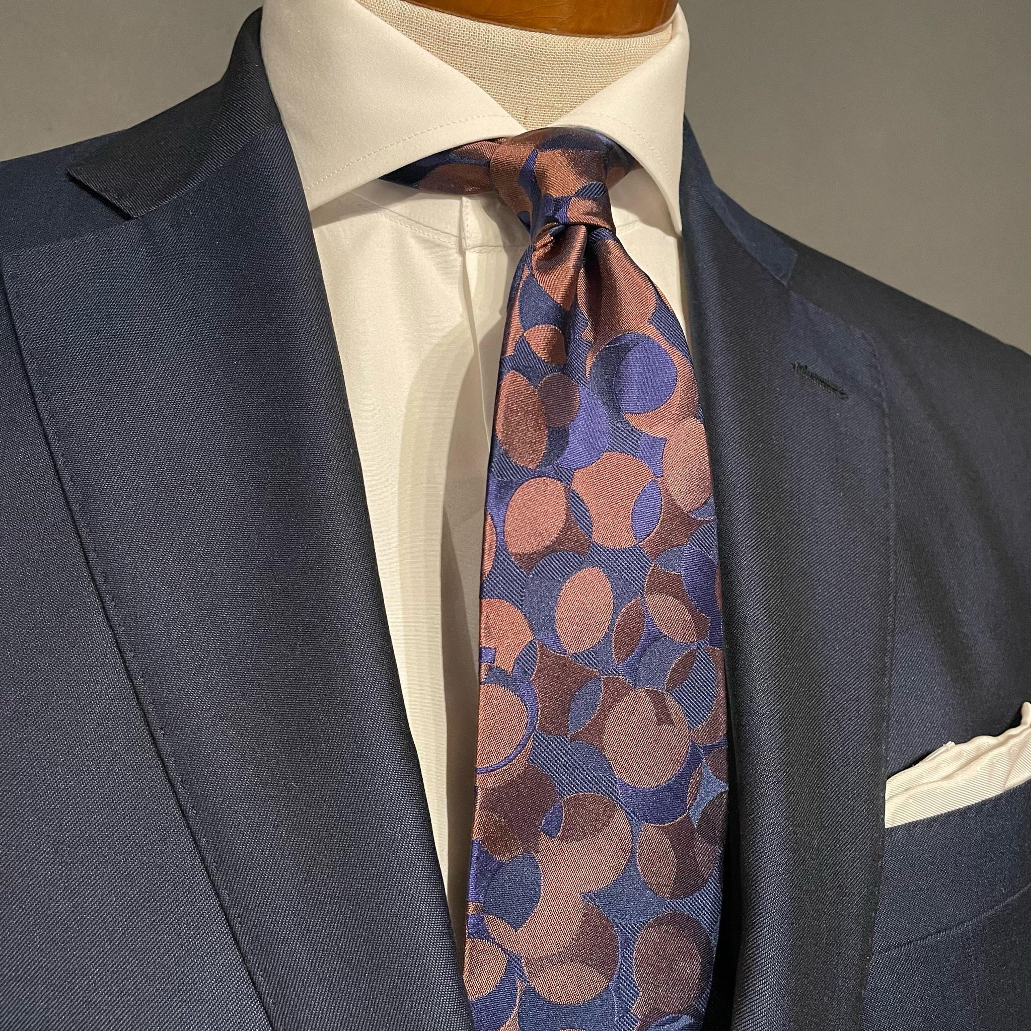 【限定】1点物／ネイビー／ブラウン／イタリア生地／プレゼント／ネクタイ／ギフト 10,010円