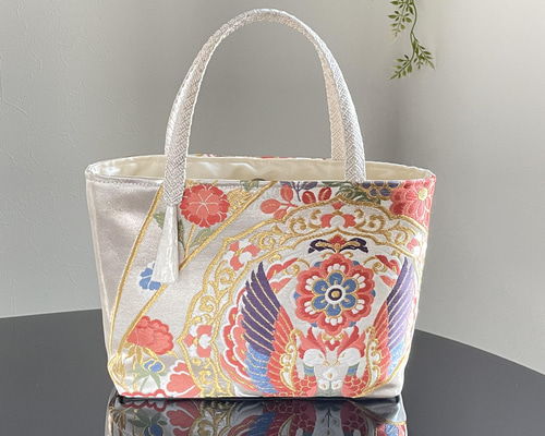帯リメイクバッグ 対の鳳凰と花々A. ミニトートバッグ トート