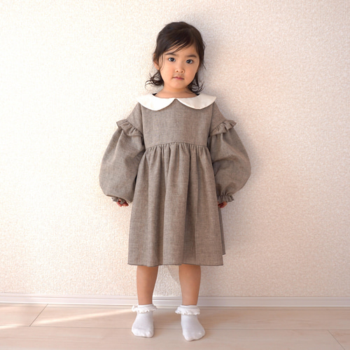 入園入学][新作]コットンリネンのよそゆきワンピース 子供服 B