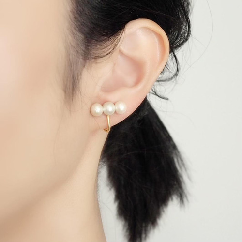3日以内発送]コットンパールフォーマルセット 3連ピアス/イヤリング