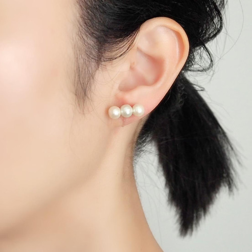 3日以内発送]コットンパールフォーマルセット 3連ピアス/イヤリング