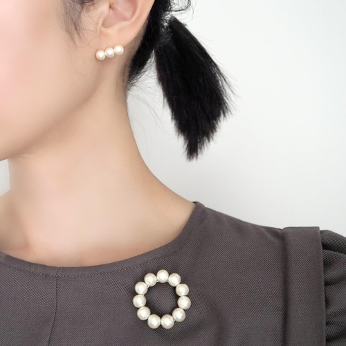3日以内発送]コットンパールフォーマルセット 3連ピアス/イヤリング