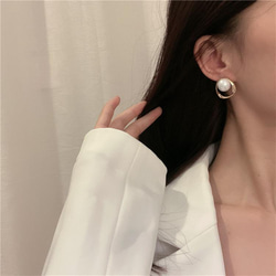 韓国ファッション　大人なパールイヤリング　ノンホール　アクセサリー　-8080 5枚目の画像