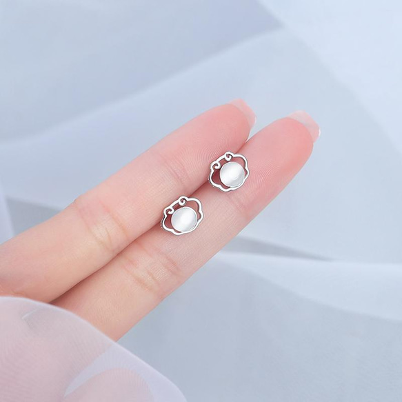 925の純銀製の小さなイヤリングはprehniteシンプルかつ絶妙なラウンドイヤリングヒスイの気質の結晶のイヤリングイヤ 6枚目の画像