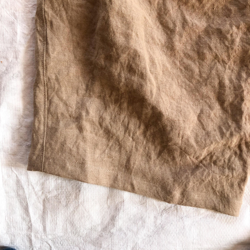 柿渋染めのリネン100% ワイドパンツ ゆったりズボン もんぺ キュロット