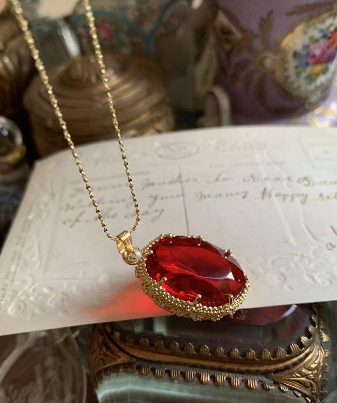 ウエスタンアンティーク 人工ルビー ピジョンブラッドレッド ルビーピジョンブラッド ストーン 赤 ネックレス