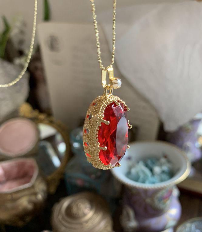 ウエスタンアンティーク 人工ルビー ピジョンブラッドレッド ルビーピジョンブラッド ストーン 赤 ネックレス