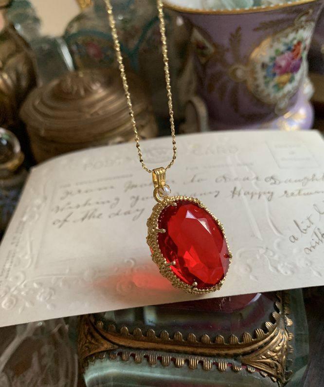 ウエスタンアンティーク 人工ルビー ピジョンブラッドレッド ルビーピジョンブラッド ストーン 赤 ネックレス