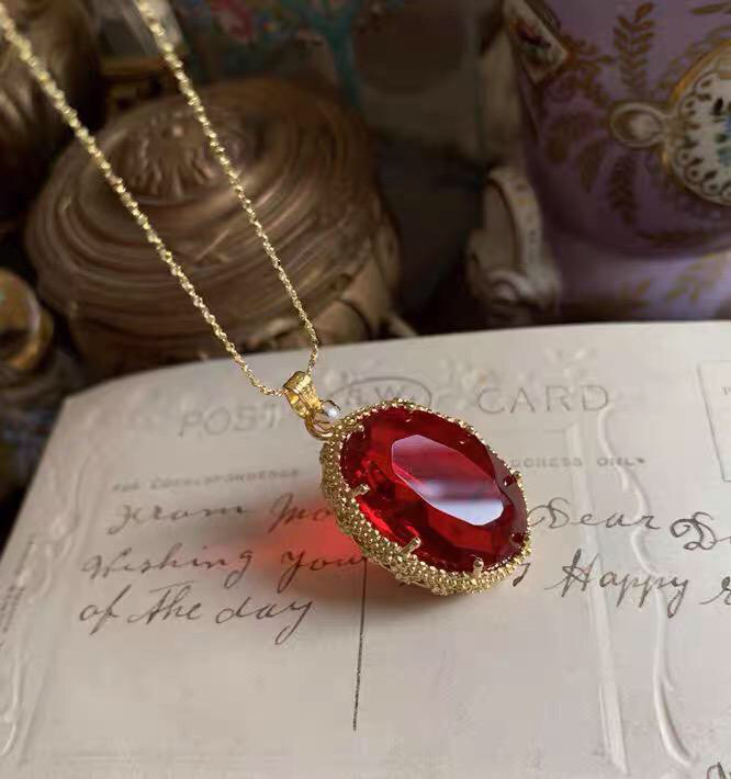 ウエスタンアンティーク 人工ルビー ピジョンブラッドレッド ルビーピジョンブラッド ストーン 赤 ネックレス