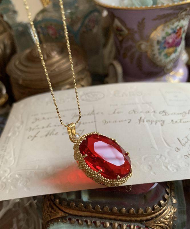 ウエスタンアンティーク 人工ルビー ピジョンブラッドレッド ルビーピジョンブラッド ストーン 赤 ネックレス