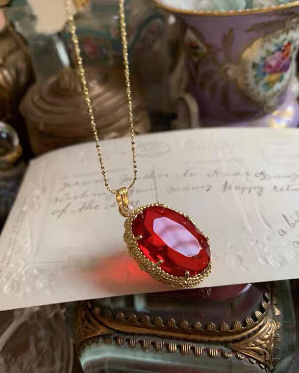 ウエスタンアンティーク 人工ルビー ピジョンブラッドレッド ルビーピジョンブラッド ストーン 赤 ネックレス