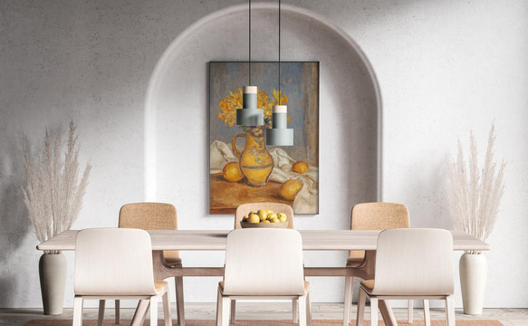 【NO.342】水仙の花瓶とレモンの絵画フラワーアートポスター☆黄色アンティークヴィンテージレトロ☆A3A2A1B4B3 13枚目の画像