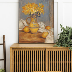 【NO.342】水仙の花瓶とレモンの絵画フラワーアートポスター☆黄色アンティークヴィンテージレトロ☆A3A2A1B4B3 5枚目の画像