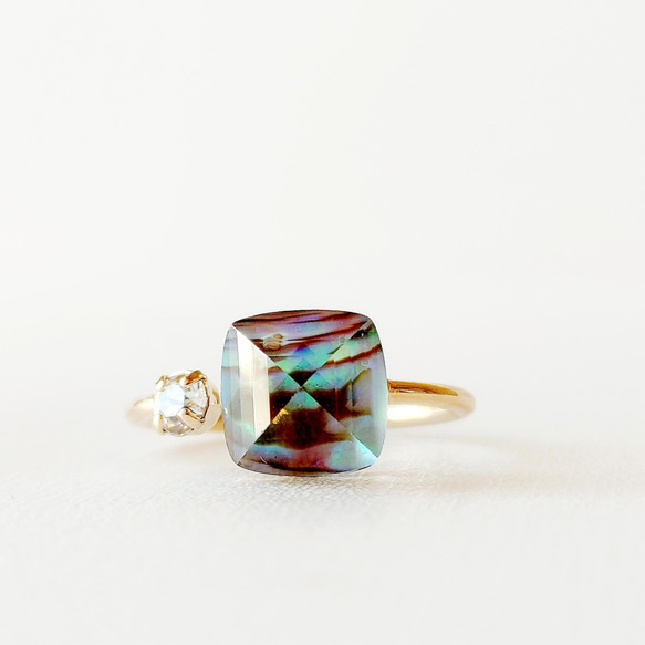 ひなママ】天然アバロンシェルのデザインフリーサイズリング アバロン