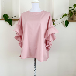 （再販3）春桜色❣️ワッシャーコットンゆったりめなフリル袖のプルオーバー桜ピンク 3枚目の画像