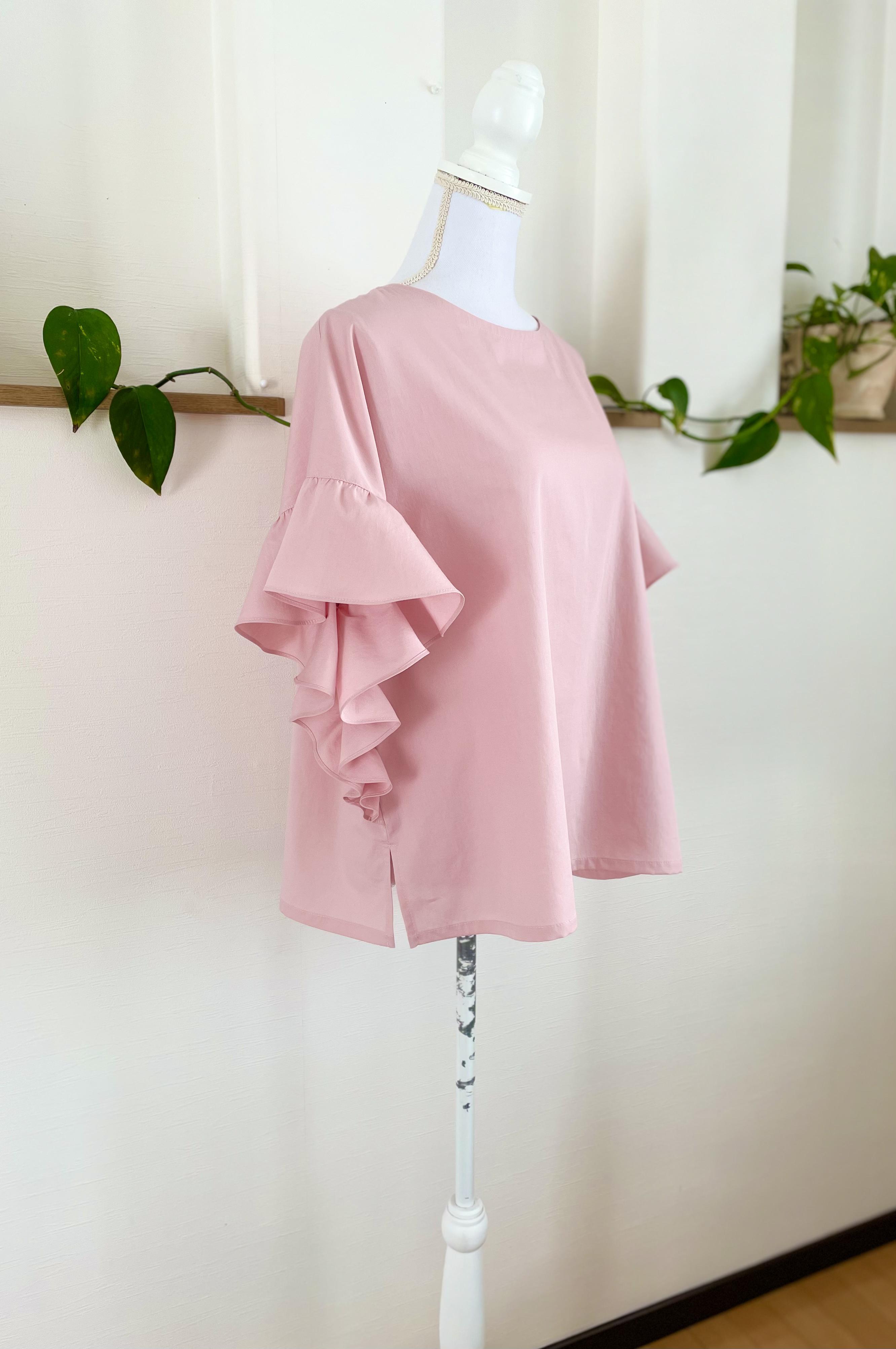 （再販6❣️）『春の誕生花2026』ワッシャーコットンゆったりめなフリル袖のプルオーバー桜ピンク