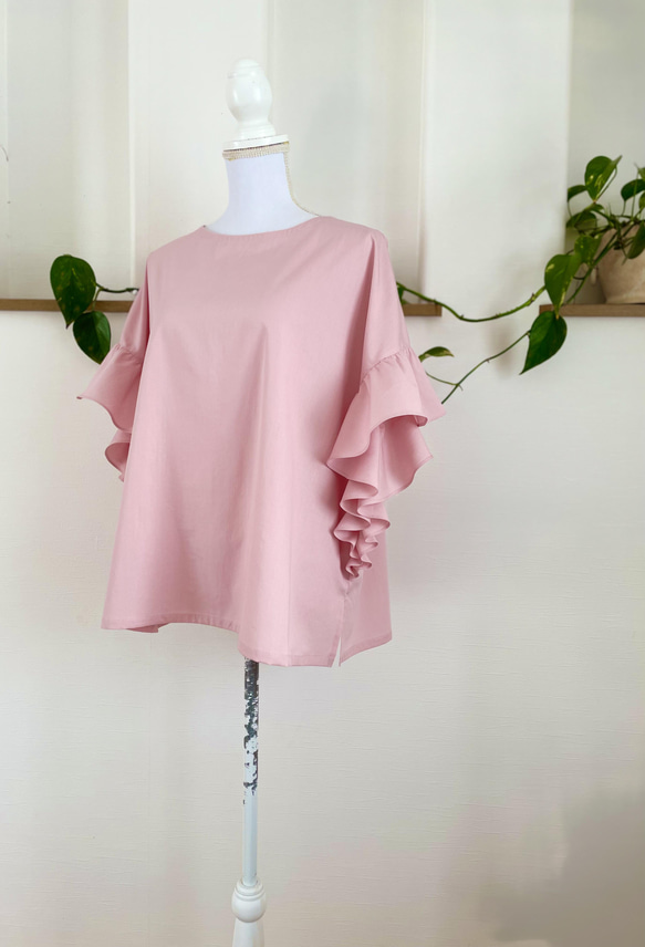 （再販3）春桜色❣️ワッシャーコットンゆったりめなフリル袖のプルオーバー桜ピンク 7枚目の画像