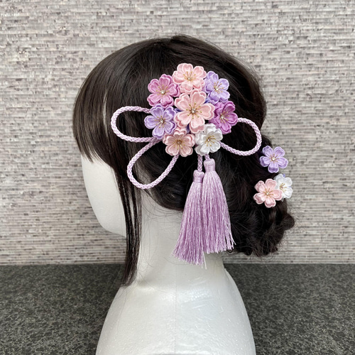 つまみ細工 桜の髪飾りset ピンク×ラベンダー 藤色 *七五三*成人