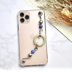 ピスタチオカラーのキーリングハンガー　スマホケース　iPhoneケース　全機種　スマホチェーン 3枚目の画像