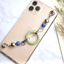 ピスタチオカラーのキーリングハンガー　スマホケース　iPhoneケース　全機種　スマホチェーン 5枚目の画像