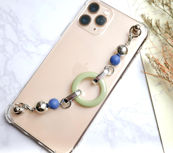 ピスタチオカラーのキーリングハンガー　スマホケース　iPhoneケース　全機種　スマホチェーン 5枚目の画像
