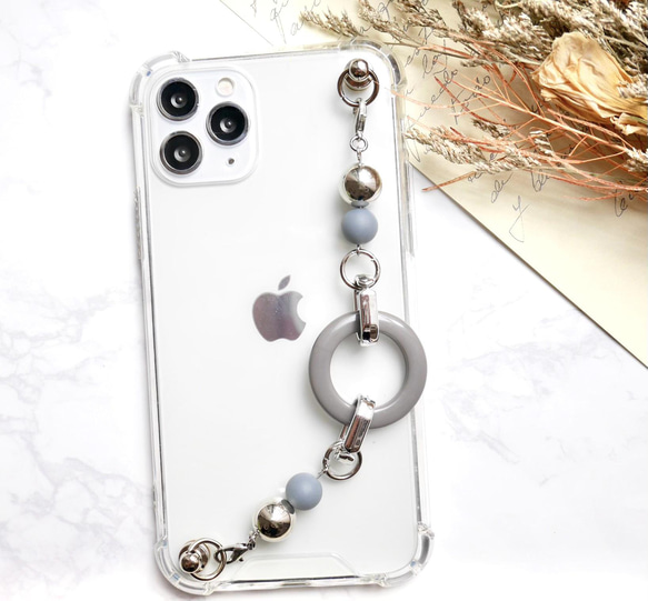 グレーフープのキーリングハンガー　スマホケース　iPhoneケース　全機種　スマホチェーン 6枚目の画像