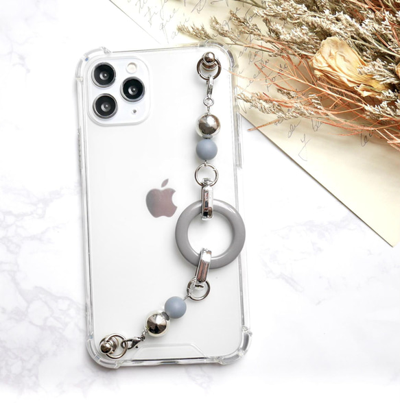 グレーフープのキーリングハンガー　スマホケース　iPhoneケース　全機種　スマホチェーン 3枚目の画像