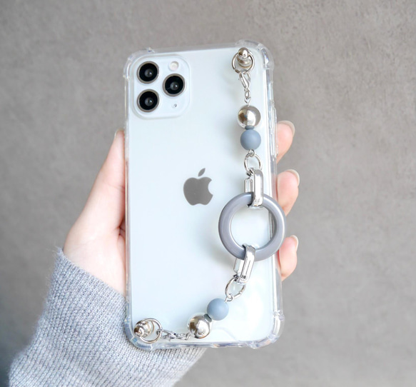 グレーフープのキーリングハンガー　スマホケース　iPhoneケース　全機種　スマホチェーン 1枚目の画像
