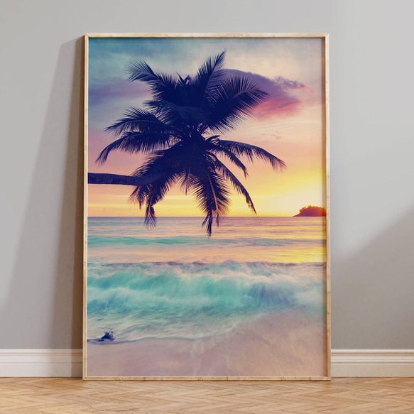 アートポスター シンプルモダン トロピカルビーチ パームツリー 夕日