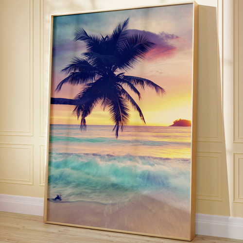 アートポスター シンプルモダン トロピカルビーチ パームツリー 夕日