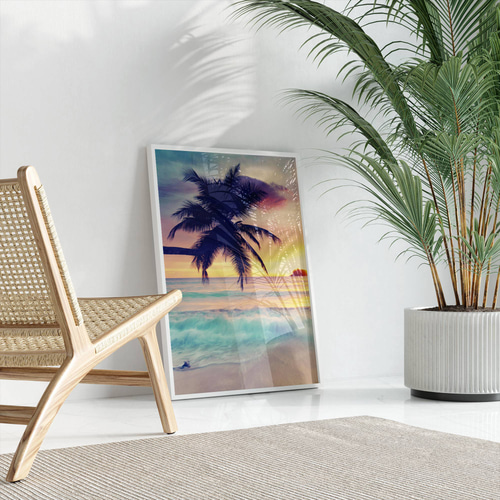 アートポスター シンプルモダン トロピカルビーチ パームツリー 夕日