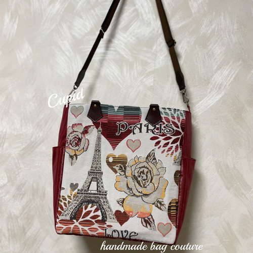 スペインゴブラン織り お洒落な薔薇・ハート・パリ柄のサイドポケット