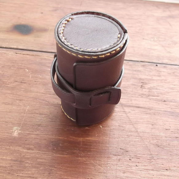 ヌメ革のドラム型キャンドルケース　茶 4枚目の画像