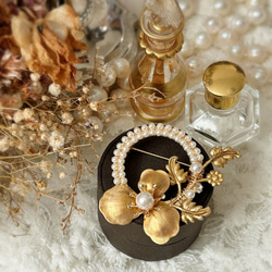 vintageボタンとパールの2way大ぶりイヤリング【ヴィンテージ・上品