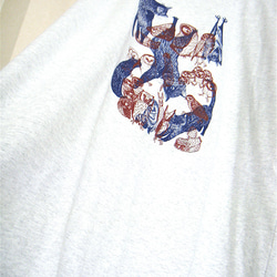 【シルク印刷】リメイクTシャツチュニック・とりねこ2版：女子フリーサイズ・しもふりグレー 6枚目の画像