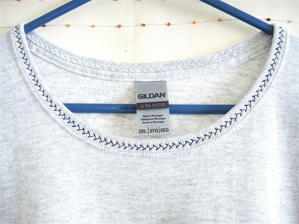 【シルク印刷】リメイクTシャツチュニック・とりねこ2版：女子フリーサイズ・しもふりグレー 3枚目の画像
