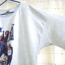 【シルク印刷】リメイクTシャツチュニック・とりねこ2版：女子フリーサイズ・しもふりグレー 5枚目の画像