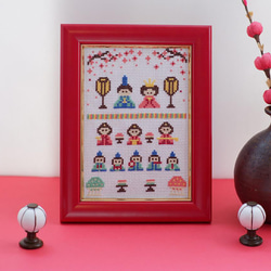クロスステッチ図案（図案のみです）可愛いひな人形『コンパクトな五段飾り　三人官女と五人囃子』 2枚目の画像