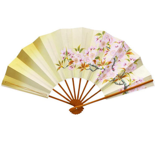 飾り扇子 ひな祭りお雛様/ 桜(9寸5分/ゴールド地)リバーシブル 出産