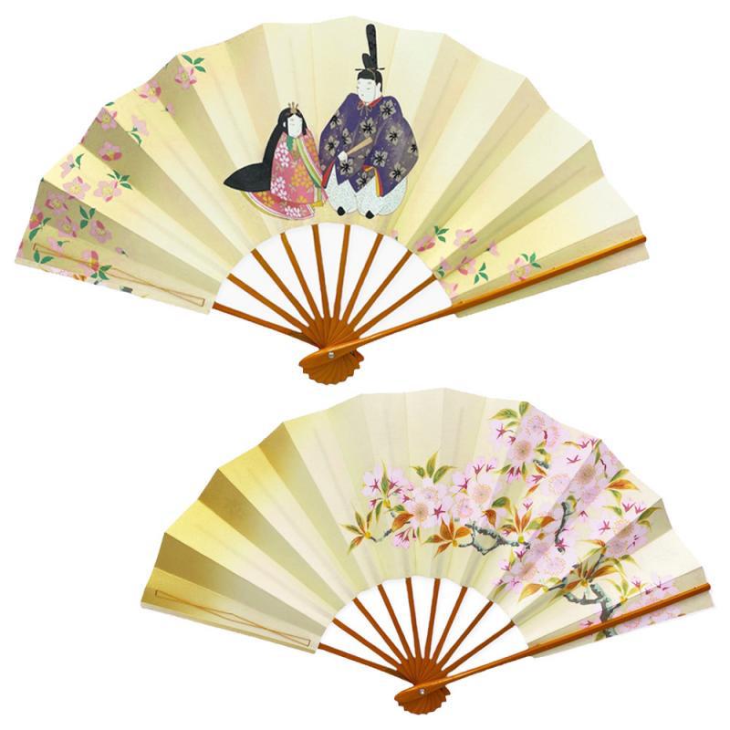 飾り扇子 ひな祭りお雛様/ 桜(9寸5分/ゴールド地)リバーシブル　出産、誕生祝いに