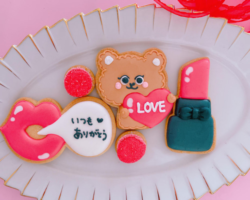 アイシングクッキー　kumaページ LOVE♡LOVEクマちゃんオシャレ「5枚セット」#アイシングクッキー
