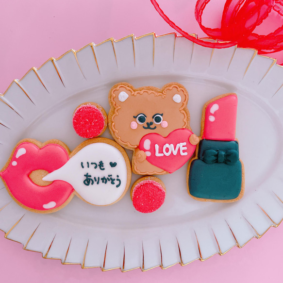 love　クマのアイシングクッキー LOVE♡LOVEクマちゃんオシャレ「5枚セット」#アイシングクッキー
