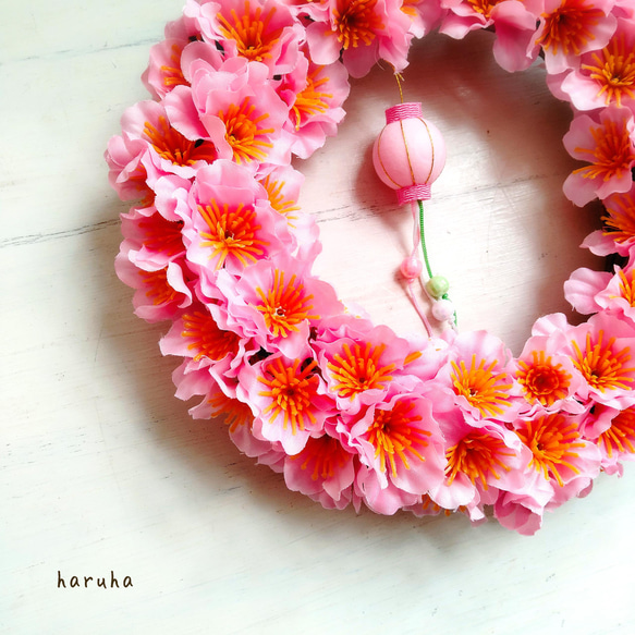 ひな祭りぼんぼりリース 初節句祝い 桃の節句お祝い 桃の花アートフラワーリース 2枚目の画像