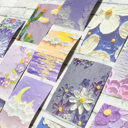 №9 月と花と空の油絵風シール(紫) 20枚入 4枚目の画像